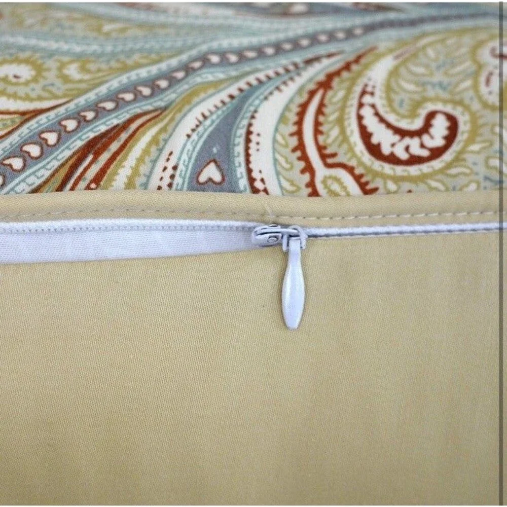 Paisley Print 2- Pillow Covers 100% Egyptian Cotton Khaki Quiet Luxury 16x16in